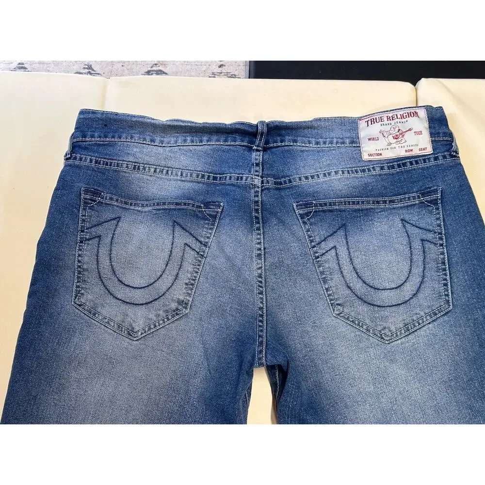 True Religion Geno Jeans Mens 36x32 Light Wash Blue Relaxed Slim Stretch Denim